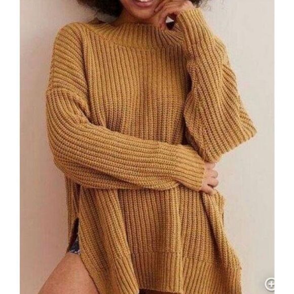 Aerie burnt orange oversized knit exposed seam sweater dmall - Picture 1 of 10